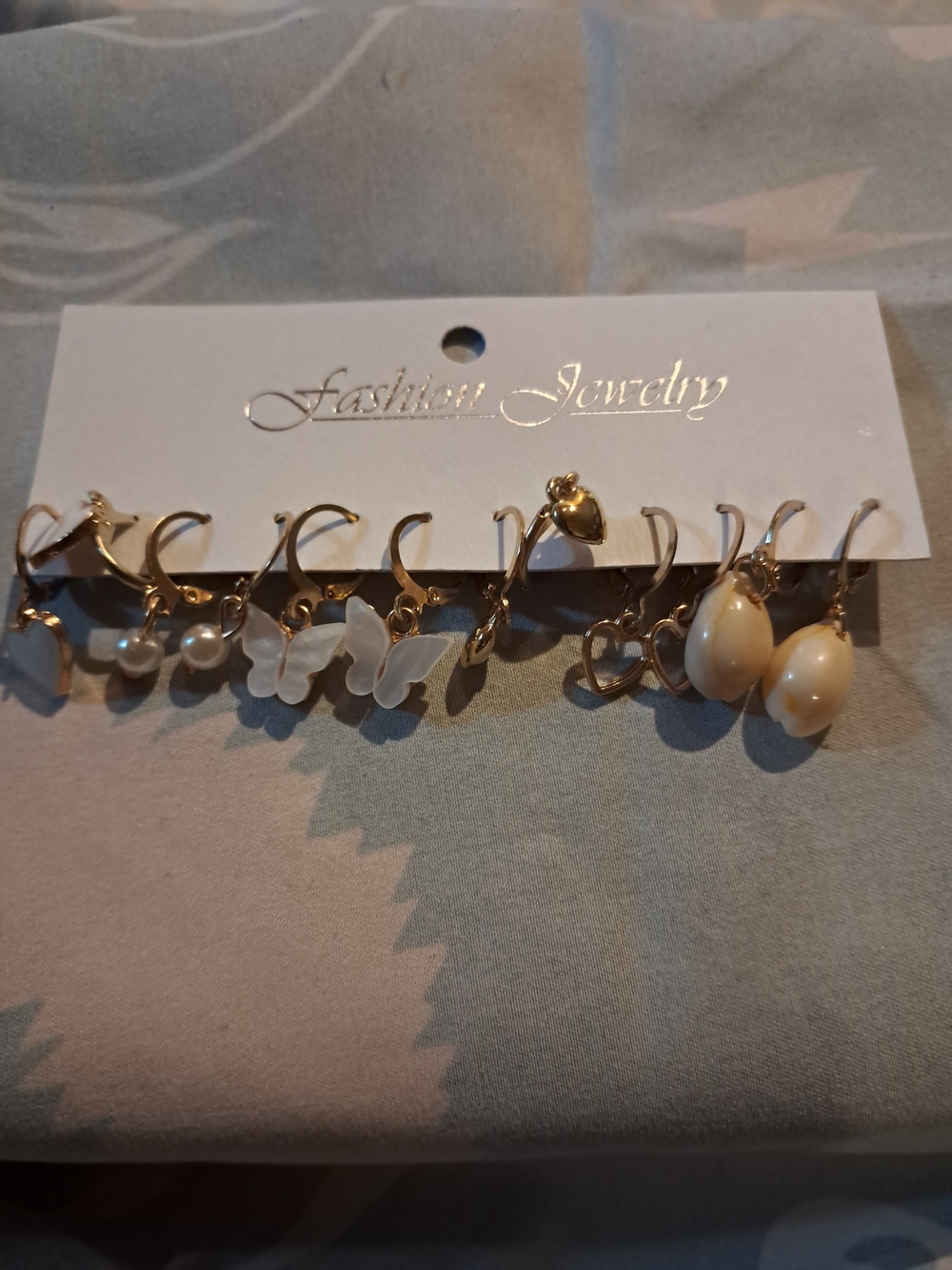 Fashion Jewelry Gold-Tone Earring Set with White Pearls & Butterfly Charms